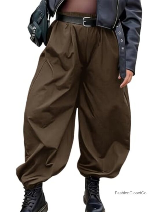 Pants - Plus Size Balloon Pants Wide Leg Baggy Lantern Trousers with Pockets